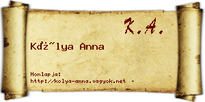 Kólya Anna névjegykártya