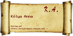 Kólya Anna névjegykártya